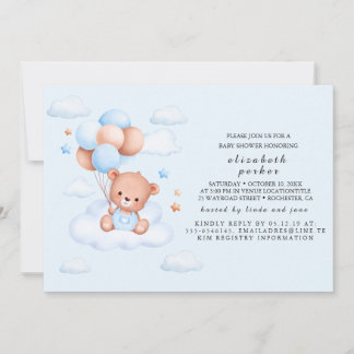 Invitation Fête de naissance Ourson Bleu Garçon