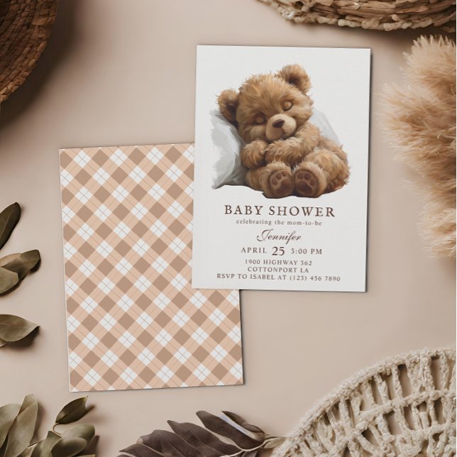 Invitation Fête de naissance Ourson Brun Aquarelle Adorable  (Créateur téléchargé)