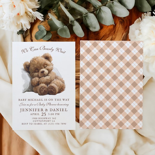Invitation Fête de naissance ourson classique bronzé adorable (Créateur téléchargé)