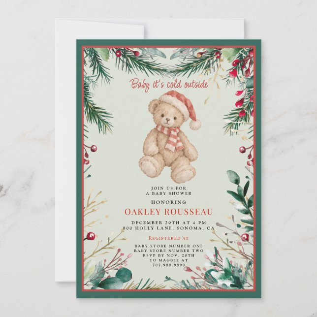 Invitation Fête de naissance Ourson d'hiver (Devant)