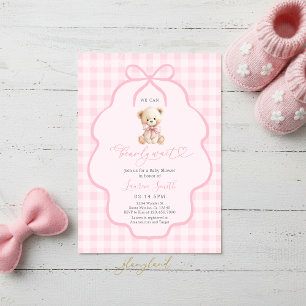 Invitation Fête de naissance ourson en vichy fille