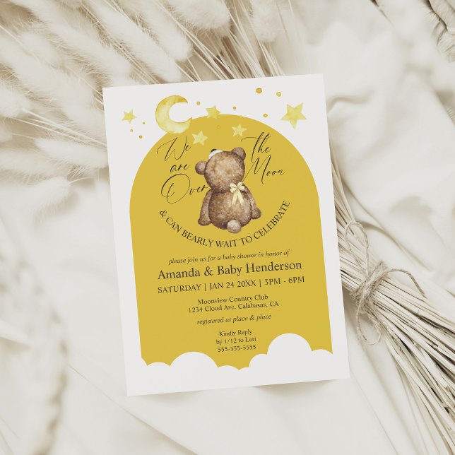 Invitation Fête de Naissance Ourson Fille Jaune Au-Dessus de  (Créateur téléchargé)