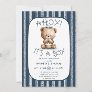 Invitation Fête de Naissance Ourson Marin Ahoy