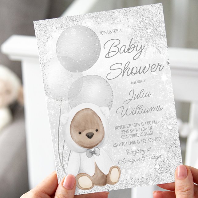 Invitation Fête de naissance ourson merveilleux d'hiver (Créateur téléchargé)