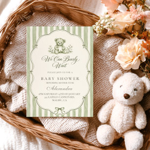 Invitation Fête de naissance Ourson rayé de sauge