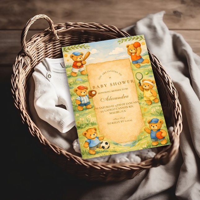 Invitation Fête de naissance ourson sportif (Créateur téléchargé)