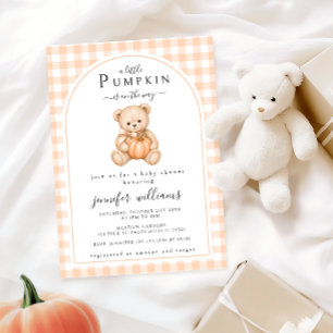 Invitation Fête de Naissance Ourson Teddy Citrouille Orange