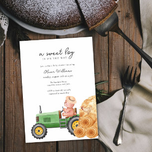 Invitation Fête de naissance Ourson Tracteur Agriculteur Fant