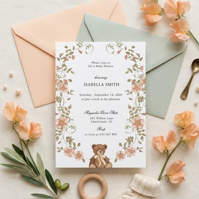 Invitation Fête de naissance Ourson Vintage (Créateur téléchargé)