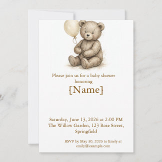 Invitation Fête de naissance ourson vintage, modifiable