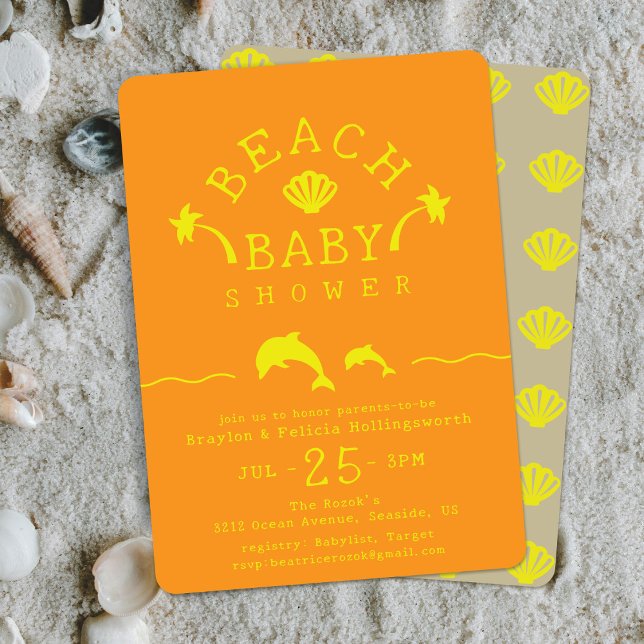 Invitation Fête de naissance Palms & Dolphins Orange & Yellow (Créateur téléchargé)