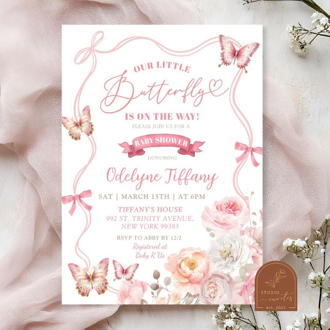 Invitation Fête de naissance papillon floral Fleur de printem (Créateur téléchargé)