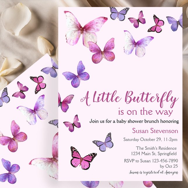 Invitation Fête de naissance Papillon Rose (Créateur téléchargé)