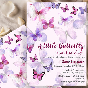 Invitation Fête de naissance Papillon Rose Aquarelle