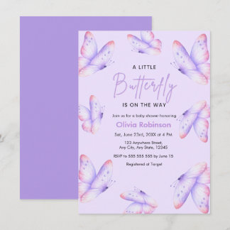 Invitation Fête de naissance Papillon Violet Un Petit