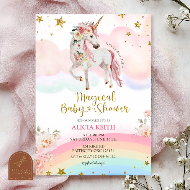 Invitation Fête de Naissance Pastel Magique Licorne (Créateur téléchargé)