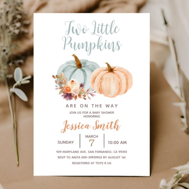 Invitation Fête de naissance Peach & Blue Mint Two Little Pum (Créateur téléchargé)