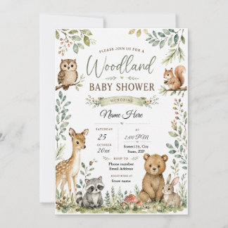 Invitation Fête de naissance personnalisée Woodland | Animaux