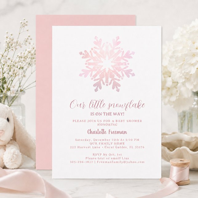 Invitation Fête de Naissance Petite Flocon de Neige Rose Blus (Blush Pink Little Snowflake Winter Baby Shower Invitation)