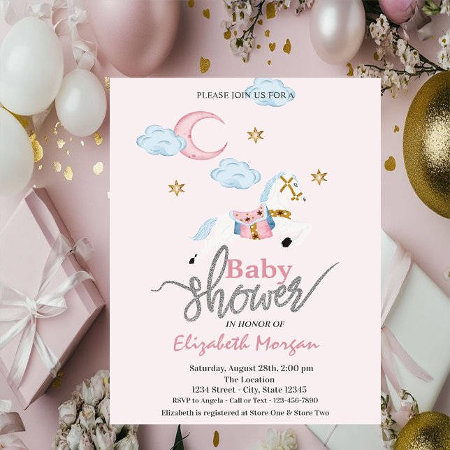 Invitation Fête de naissance Petite Poney Rose Aquarelle (Créateur téléchargé)
