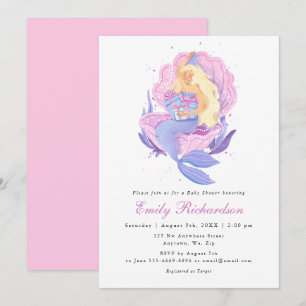 Invitation Fête de Naissance Petite Sirène Rose Pâle Féminin