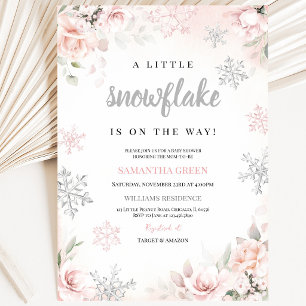 Invitation Fête de naissance Pink A Little Snowflake Bébé