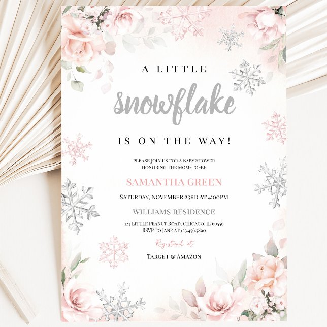 Invitation Fête de naissance Pink A Little Snowflake Bébé (Créateur téléchargé)
