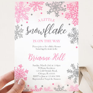 Invitation Fête de naissance Pink A Little Snowflake Bébé Fil