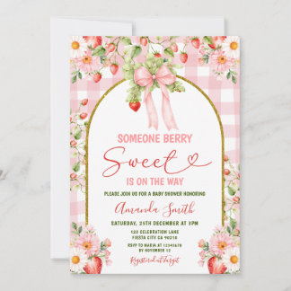 Invitation Fête de Naissance Pink Berry Sweet Baby est En Rou