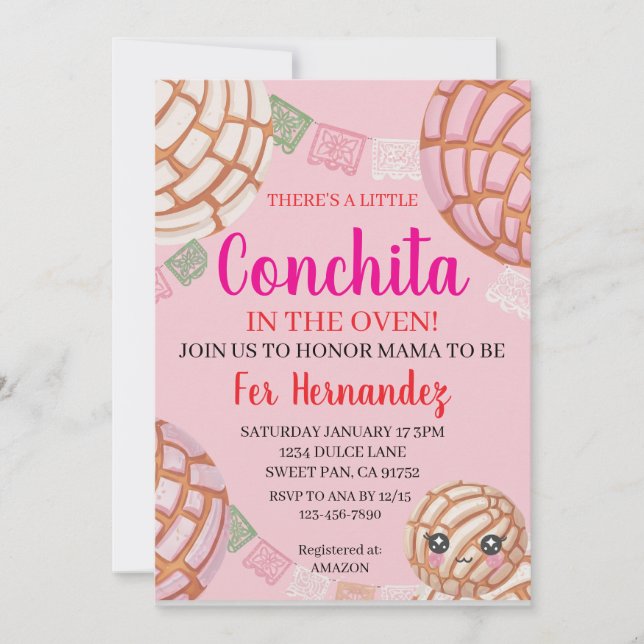 Invitation Fête de naissance Pink Concha Bébé  (Devant)