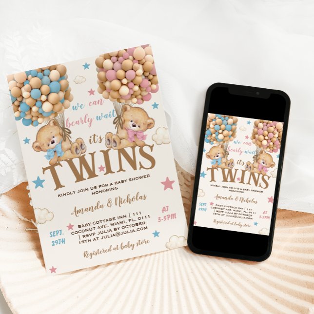 Invitation Fête de naissance pour des jumeaux garçon et fille (Créateur téléchargé)