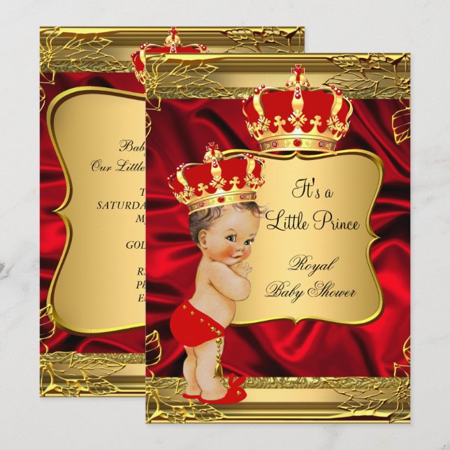 Invitation Fête de naissance Prince Bébé Garçon Brun aux chev (Devant / Derrière)