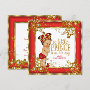 Invitation Fête de naissance Prince Bébé Garçon Brunette Roug