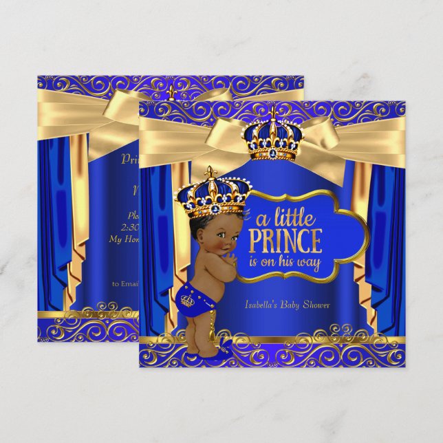 Invitation Fête de naissance Prince Bébé Rideaux Bleu Royal O (Devant / Derrière)