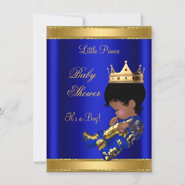 Invitation Fête de naissance Prince Boy Bébé Bleu Ethnique 2 (Devant)