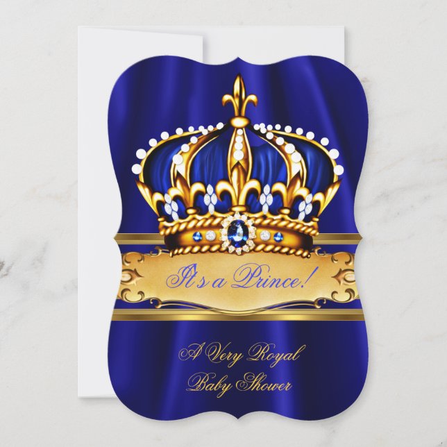 Invitation Fête de naissance Prince Boy Couronne Royale Bleue (Devant)