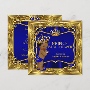 Invitation Fête de naissance Prince Ethnique Bébé Garçon Bleu