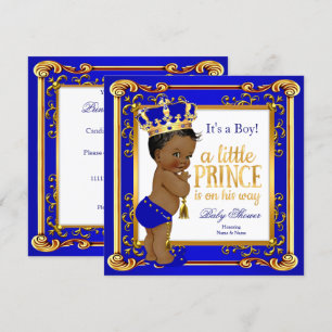 Invitation Fête de naissance Prince Ethnique Couronne Bleue O