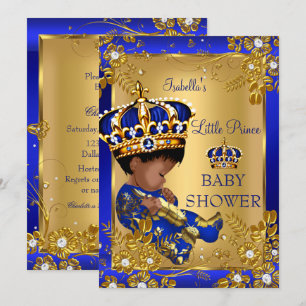 Invitation Fête de naissance Prince garçon Couronne dorée et 