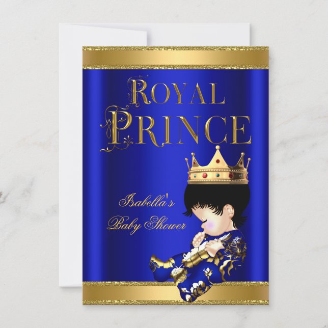 Invitation Fête de naissance Prince Royal Bébé Bleu OR (Devant)