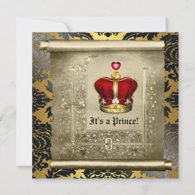 Invitation Fête de naissance Prince Royal Rouge Régale (Devant)