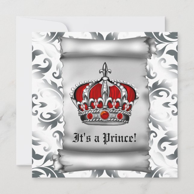 Invitation Fête de naissance Prince Royal Rouge Régale (Devant)