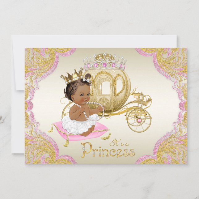 Invitation Fête de naissance Princesse Afro-Américaine Rose e (Devant)