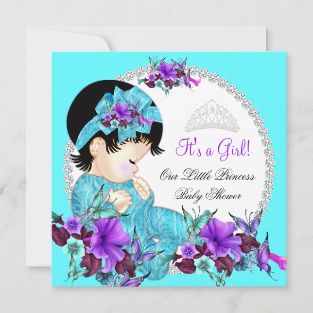 Invitation Fête de naissance Princesse Bébé Fille Bleu Sarcel (Devant)