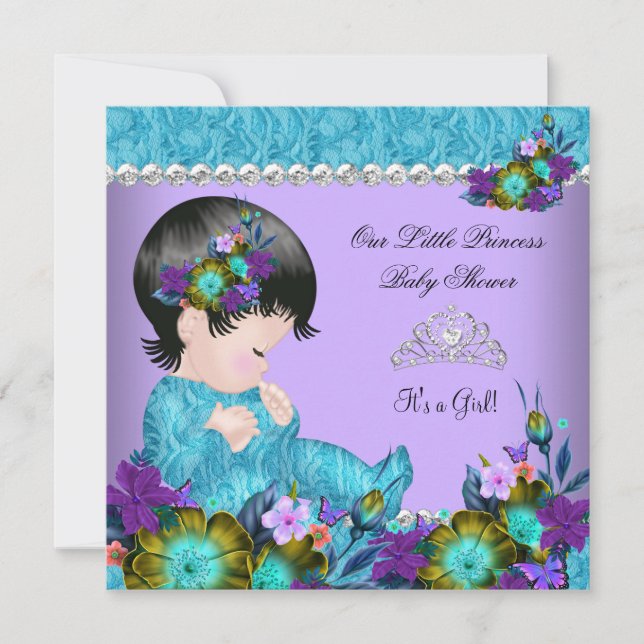 Invitation Fête de naissance Princesse Bébé Fille Bleu Sarcel (Devant)