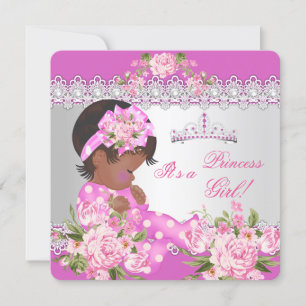 Invitation Fête de naissance Princesse Bébé Fille Rose Perle