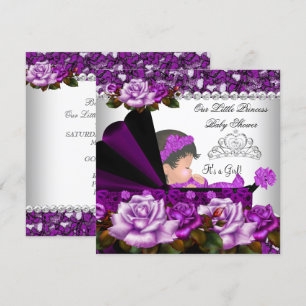 Invitation Fête de naissance Princesse Bébé Fille Rose Plum