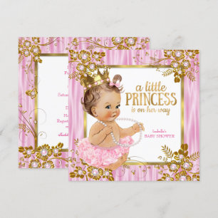 Invitation Fête de naissance Princesse Bébé Fille Rose Soie F