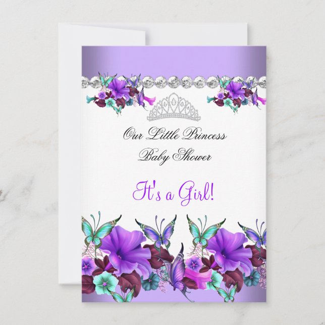 Invitation Fête de naissance Princesse Bébé Fille Violet Bleu (Devant)