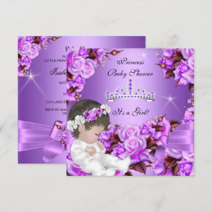 Invitation Fête de naissance Princesse Bébé Fille Violet Rose